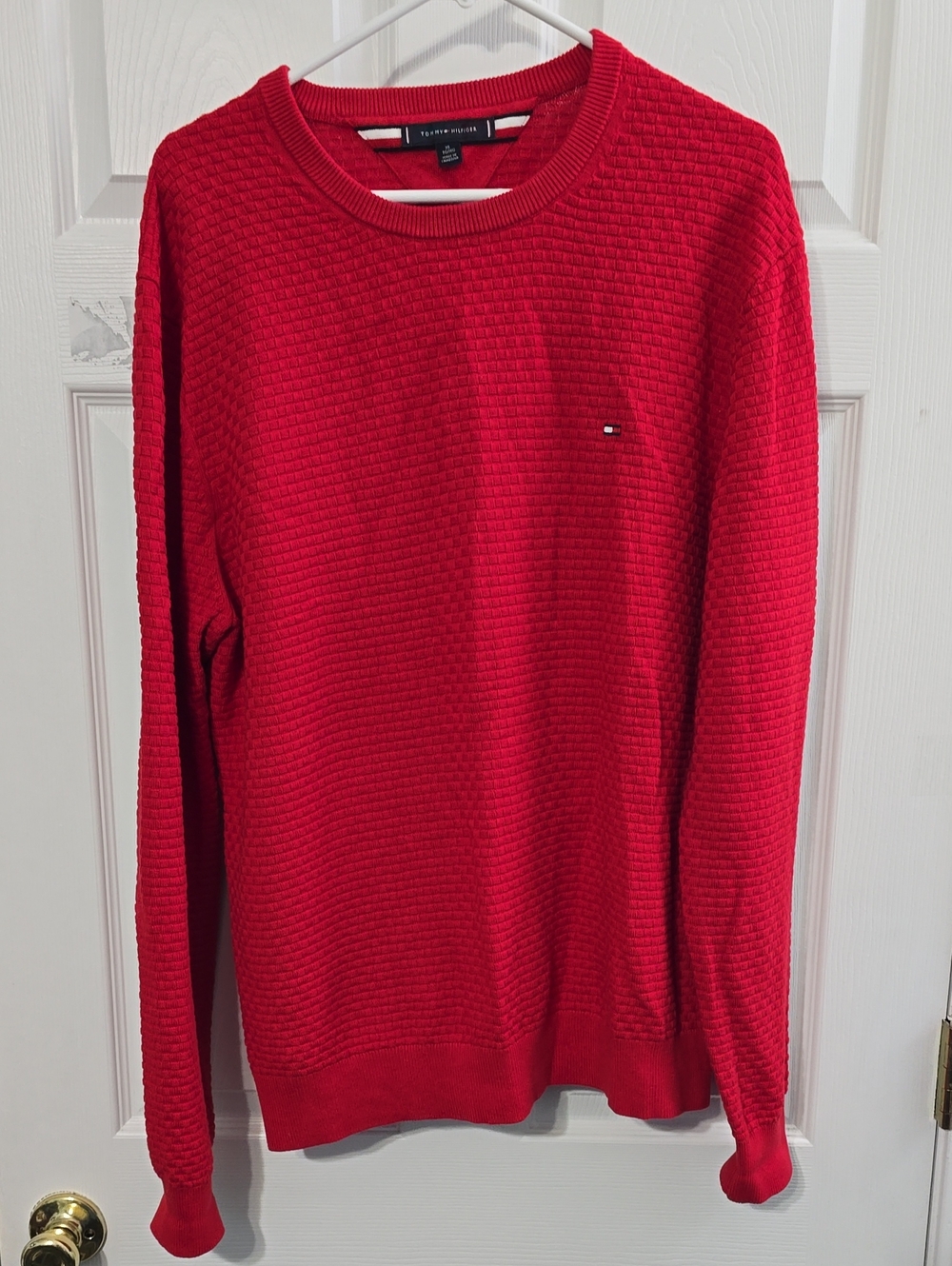 Tommy Hilfiger Men’s Bright Red Textured Crewneck Sweater